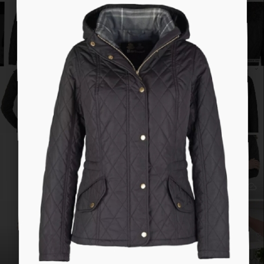 Womens Navy Barbour Millfire Quilted Hooded Jacket NWT Size 8